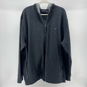 Nautica Full Zip Hoodie Sweatshirt in Charcoal Grey, Men's XXL